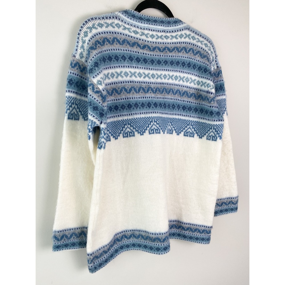 Alpaca Life Collection‎ Womens Fair Isle Wool Sweater M White Cozy Crewneck - Picture 4 of 7